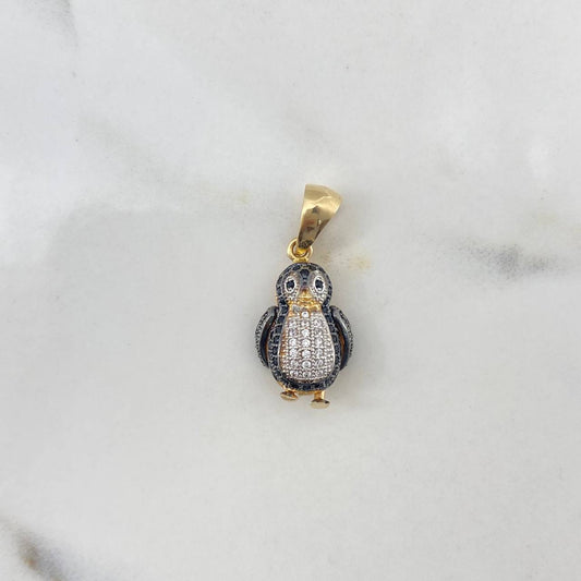 Pendant Penguin 3.65gr / 2.5cm / White and Black Zircons Two Yellows Gold White &