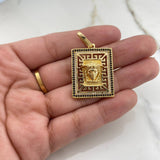 Pendant Rectangular Medusa Plate 8.8gr / 3.6cm / White and Black Zircons Yellow Gold &
