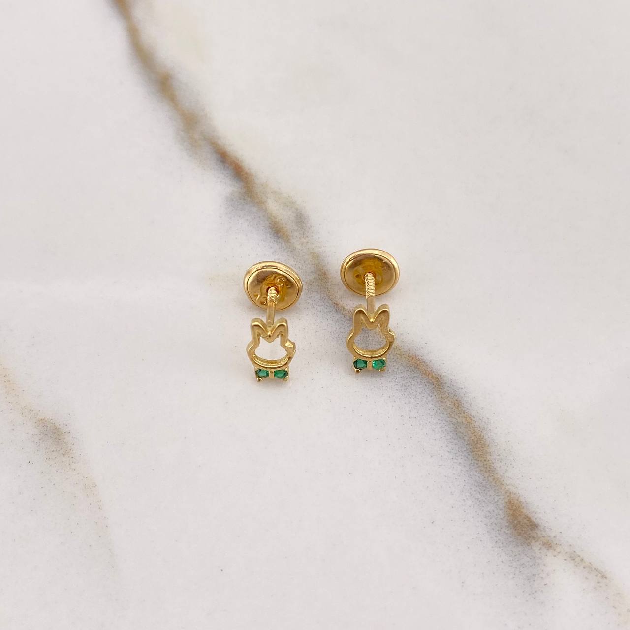 Stud Earrings Rabbit 0.75gr / Silhouette Green Zircons Yellow Gold $