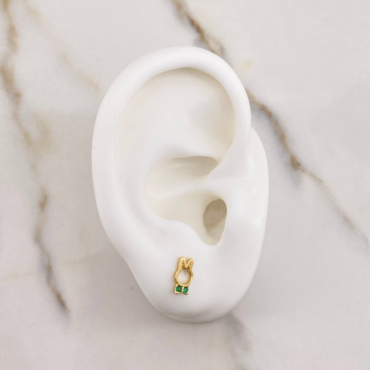 Stud Earrings Rabbit 0.75gr / Silhouette Green Zircons Yellow Gold $