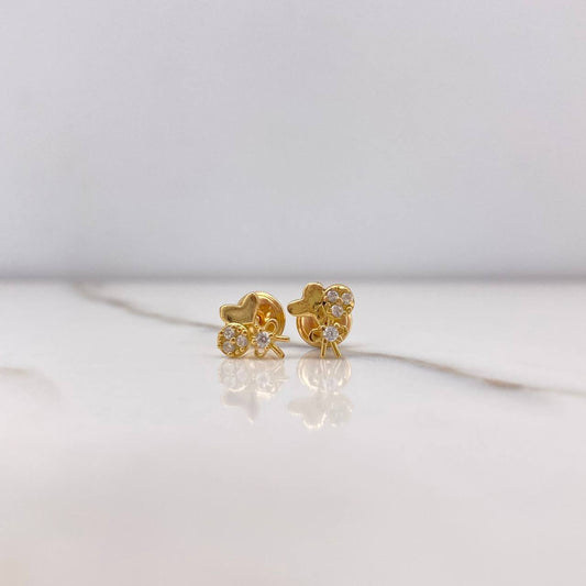 Stud Earrings Bombom 0.9gr / White Zircons Yellow Gold $
