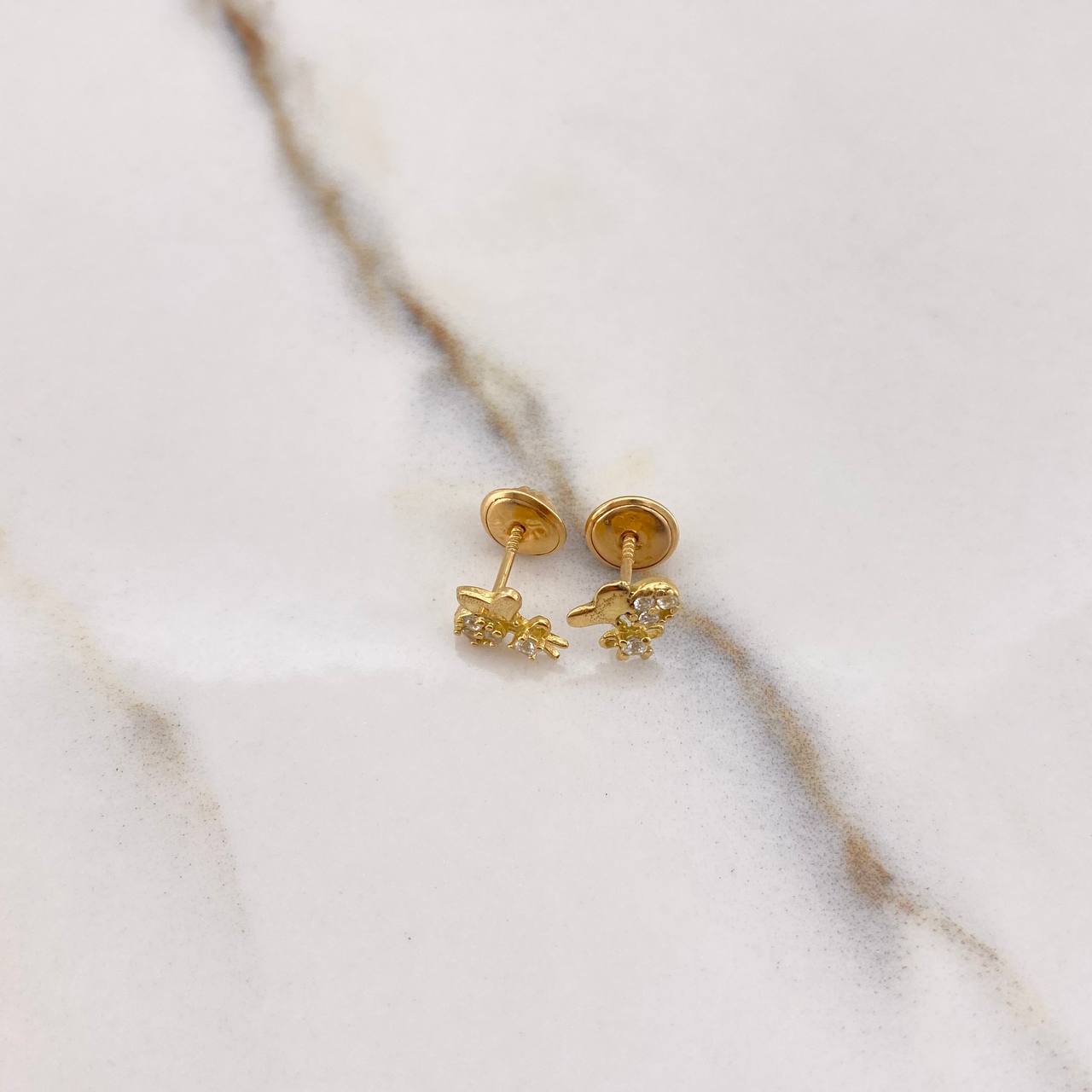 Stud Earrings Bombom 0.9gr / White Zircons Yellow Gold $