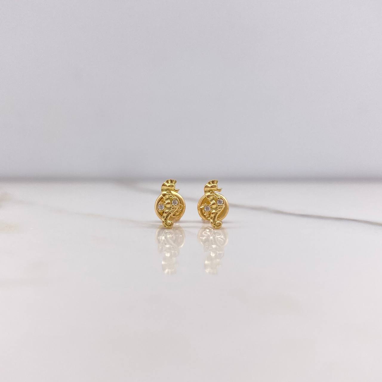 Stud Earrings Seahorse 0.75gr / White Zircons Yellow Gold &