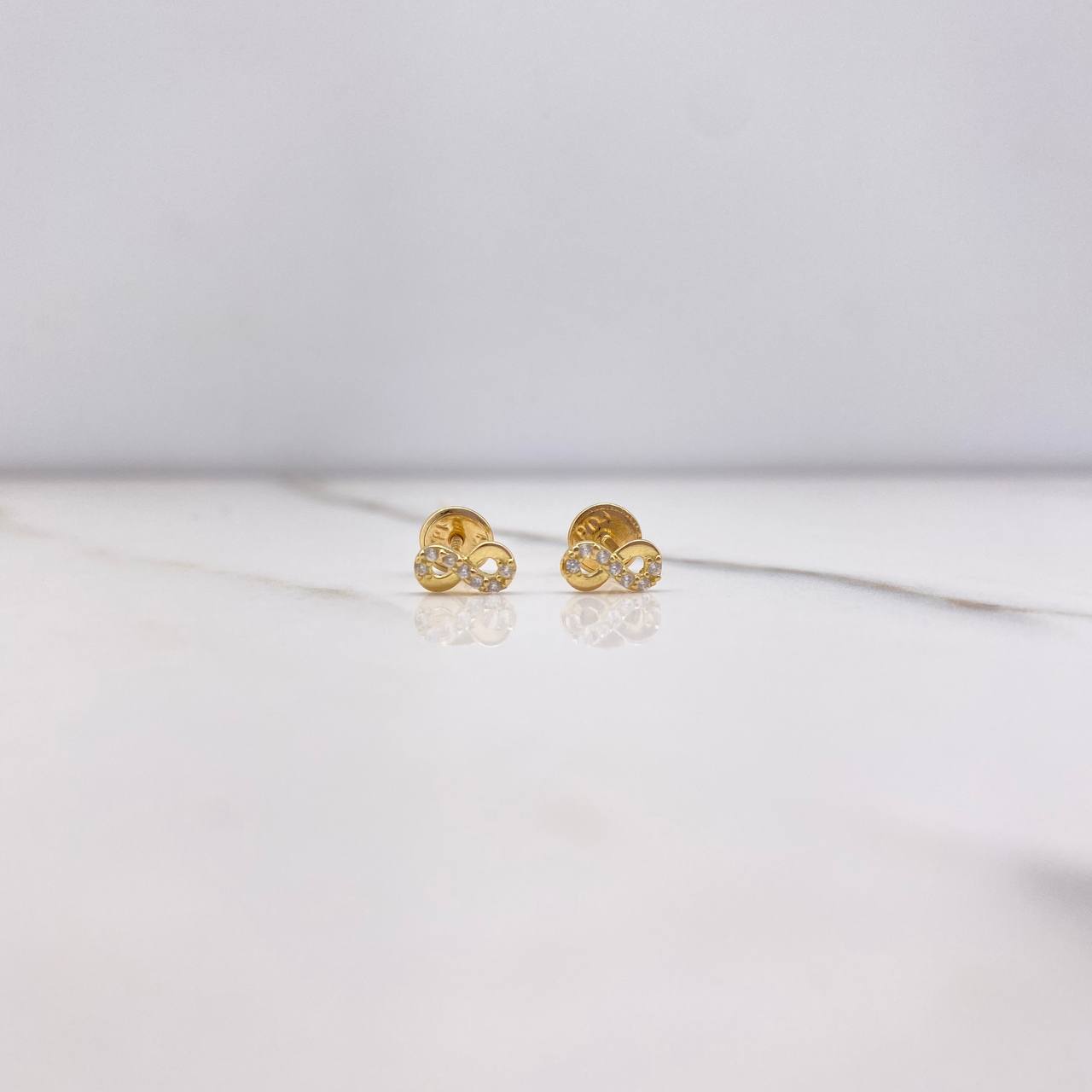 Stud Earrings Infinite 0.65gr / White Zircons Yellow Gold &