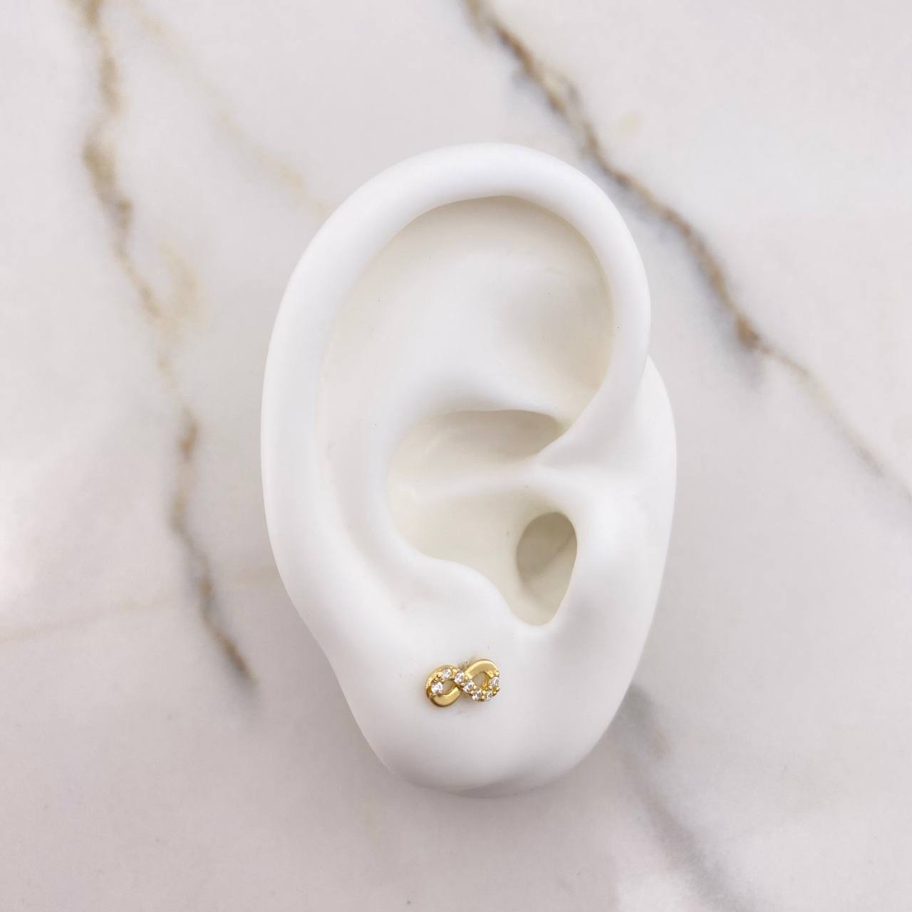 Stud Earrings Infinite 0.65gr / White Zircons Yellow Gold &