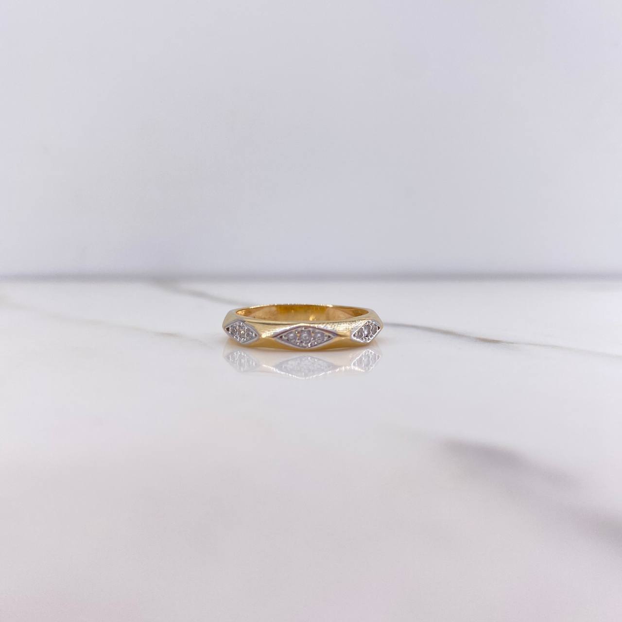 Ring Band Rhombus 2.9gr / Size 6 1/2 / White Zircons Yellow Gold &