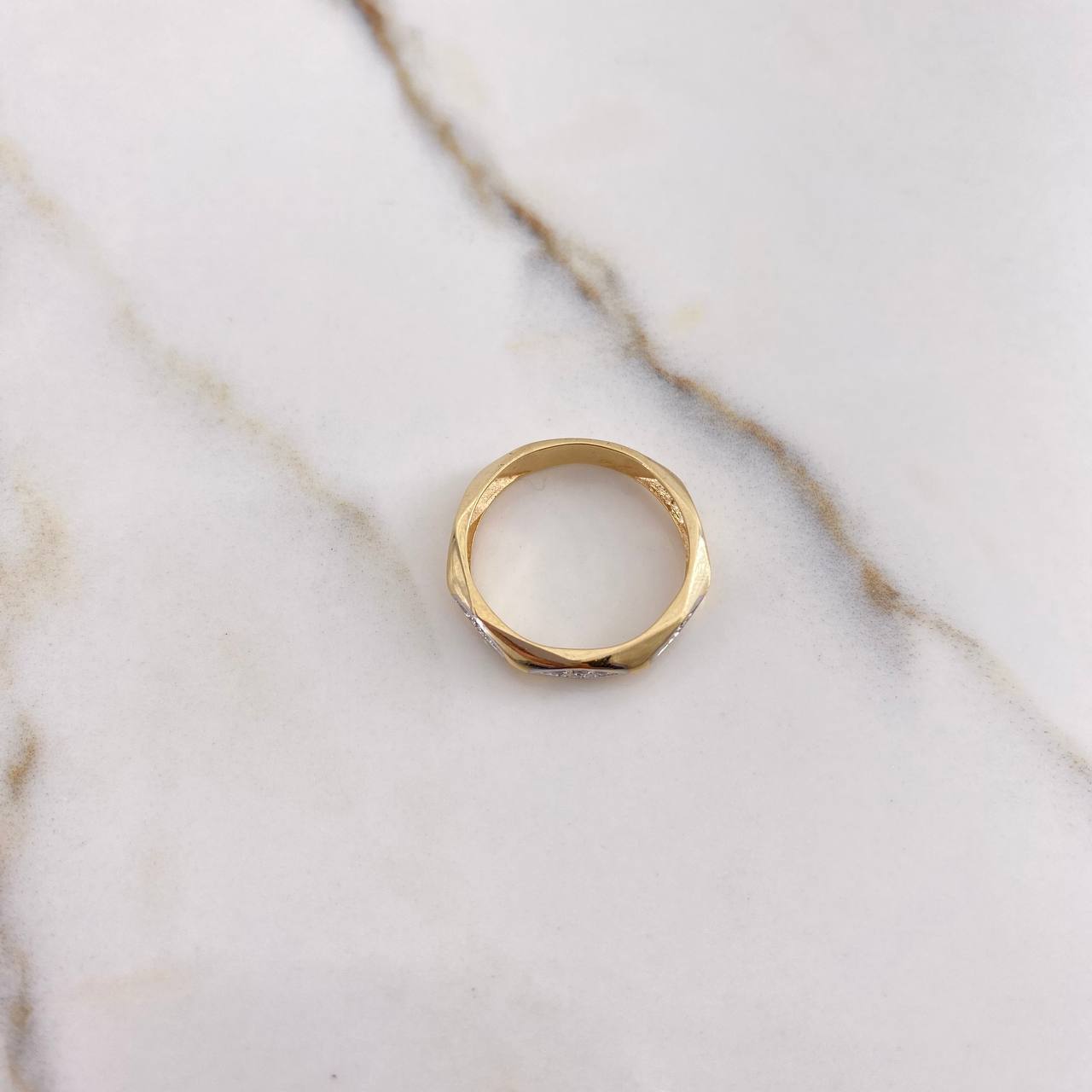 Ring Band Rhombus 2.9gr / Size 7 / White Zircons Yellow Gold &