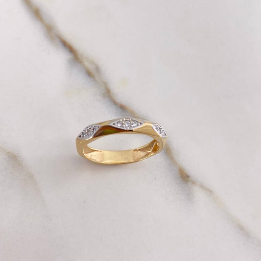 Ring Band Rhombus 2.9gr / Size 6 1/2 / White Zircons Yellow Gold &