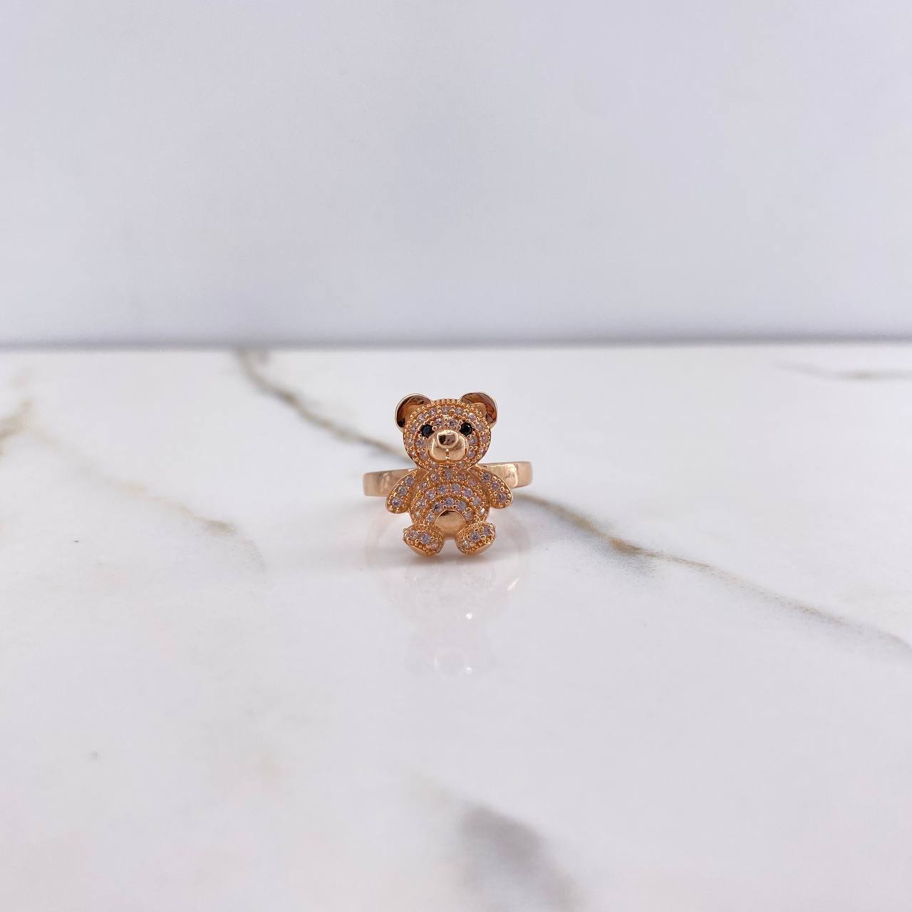 Bear Ring 3.55gr / Size 5 1/2 / White and Black Zircons Rose Gold &