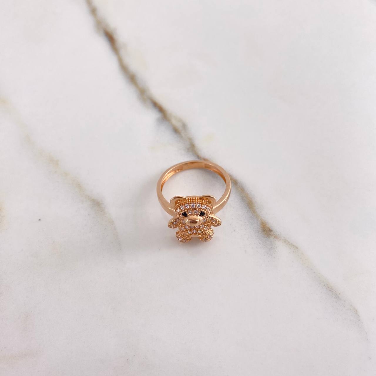 Bear Ring 3.55gr / Size 5 1/2 / White and Black Zircons Rose Gold &