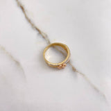 Double Line Flower Ring 3.25gr / Size 7 1/2 / White, Purple, Pink, Blue Zircons Three Golds &