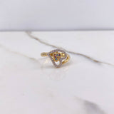 Double Heart Ring 2.65gr / Size 6 / White, Purple, Blue, Pink Zircons Two Yellows, White Gold &
