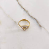 Double Heart Ring 2.65gr / Size 6 / White, Purple, Blue, Pink Zircons Two Yellows, White Gold &