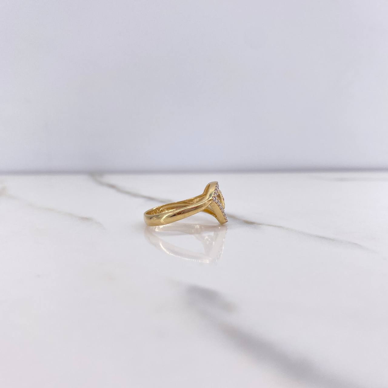 Double Heart Ring 2.65gr / Size 6 / White, Purple, Blue, Pink Zircons Two Yellows, White Gold &