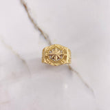 Compass Ring 11.1gr / Size 9 1/2 / White Zircons Yellow Gold &