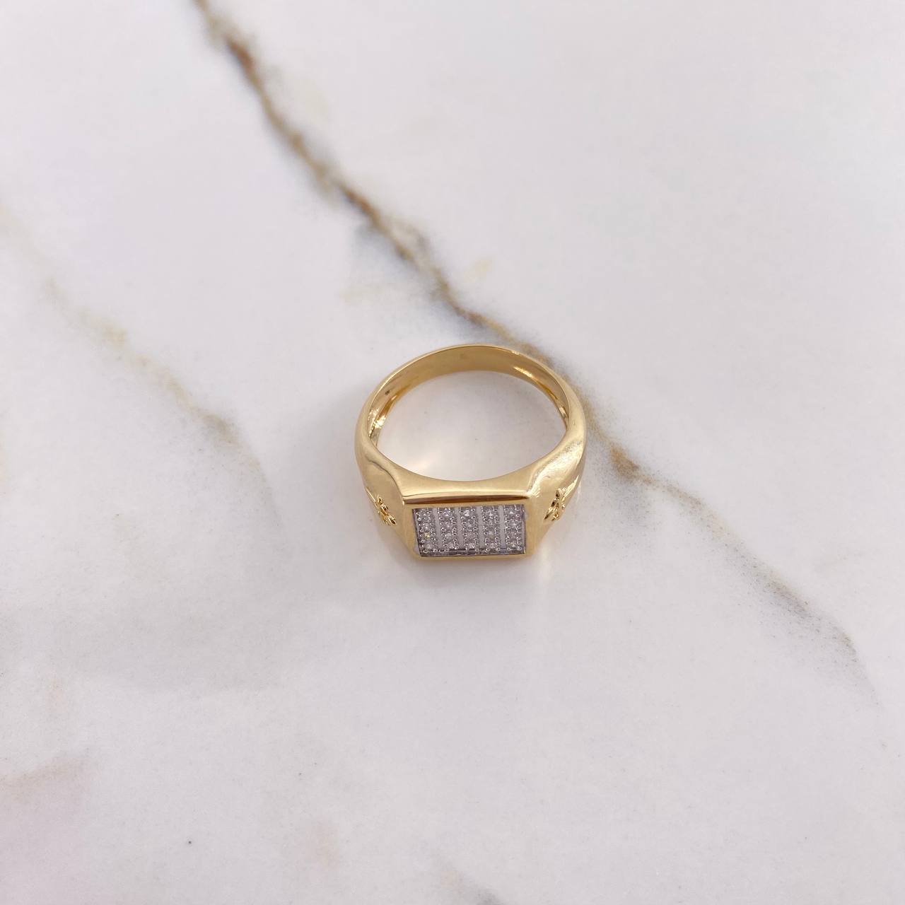 Cross Ring Santiago 6.95gr / Size 10 / White Zircons Two-tone Yellow and White Gold &