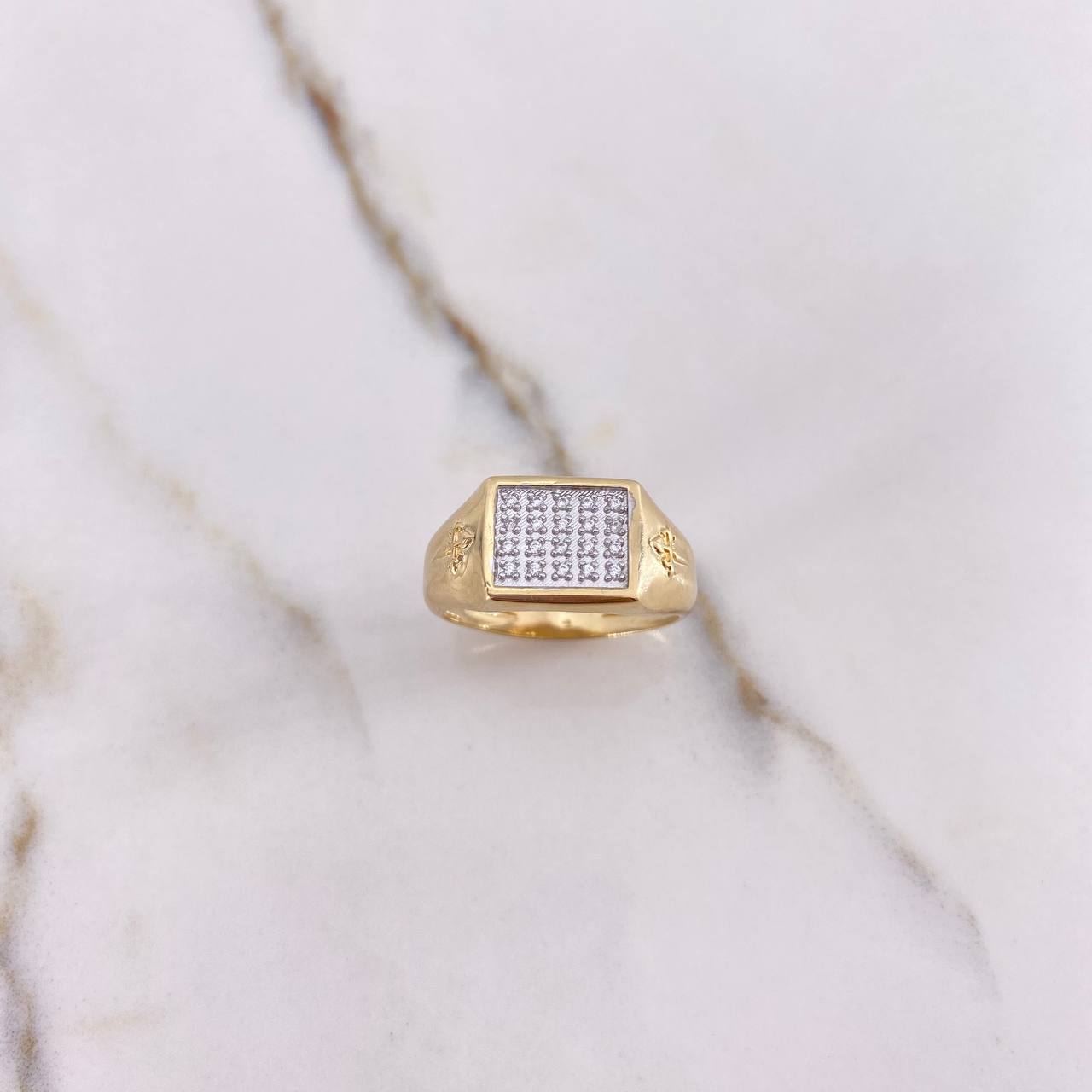 Cross Ring Santiago 6.95gr / Size 10 / White Zircons Two-tone Yellow and White Gold &