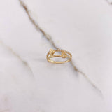 Hearts Ring 1.9gr / Size 7 1/2 / White Zircons Yellow Gold &