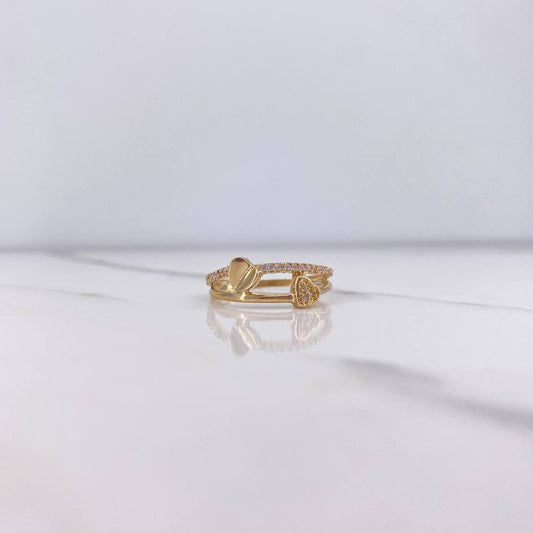 Hearts Ring 1.9gr / Size 7 1/2 / White Zircons Yellow Gold &