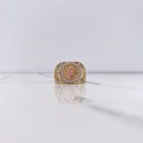 Octagonal Signet Ring Horse 13.05gr / Size 11 1/2 / White Zircons Three Golds &