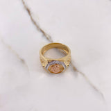 Octagonal Signet Ring Horse 13.05gr / Size 11 1/2 / White Zircons Three Golds &