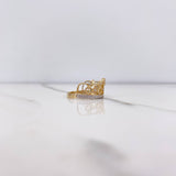 Heart Crown Ring 3.65gr / Size 6 1/4 / White Zircons Two-tone Yellow and White Gold &