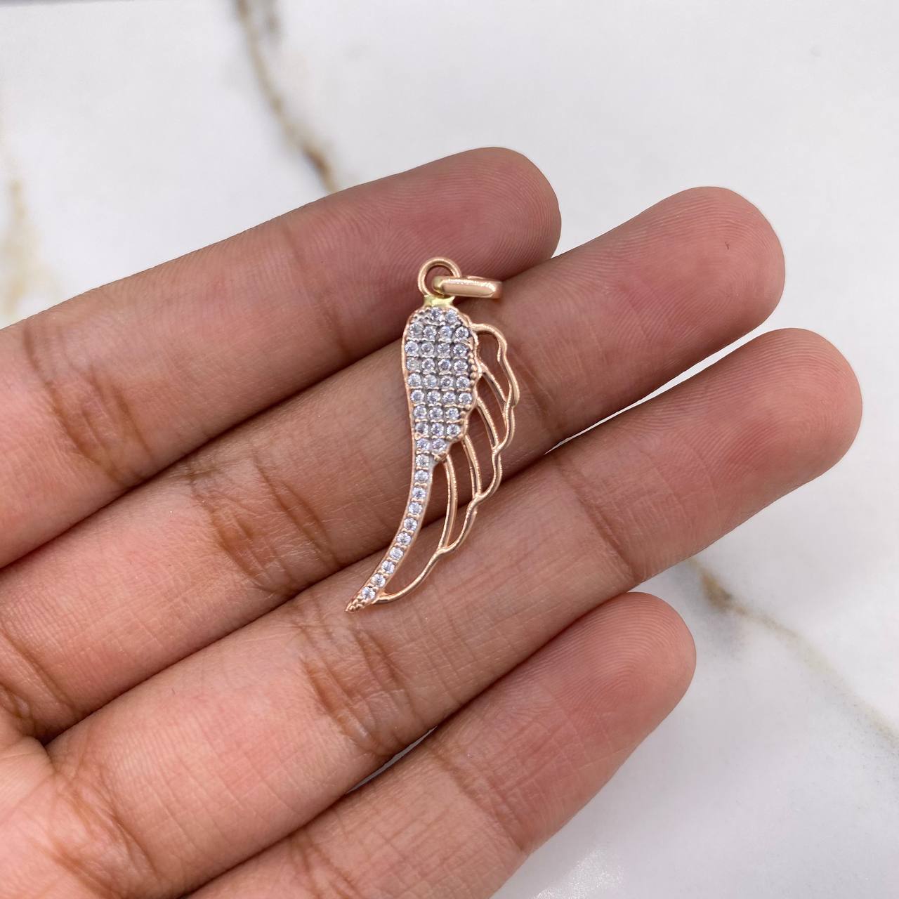 Pendant Wing 1.7gr / 3.2cm / White Zirconia Two-tone White and Rose Gold $