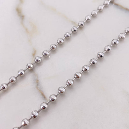 Cadena Militar 22.8gr / 60cm / 3.75mm Bolas Diamantadas Discoteca Oro Blanco +3 &