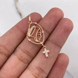 Dije Rosario Virgen Maria 1.65gr / 3.5cm / Circones Blancos Oro Rosa $