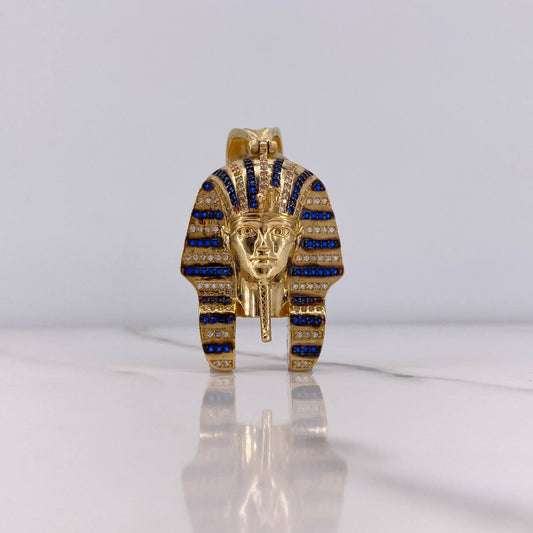 Pendant Pharaoh Tutankhamun Face 15.9gr / 5cm / Blue and White Zircons Yellow Gold $