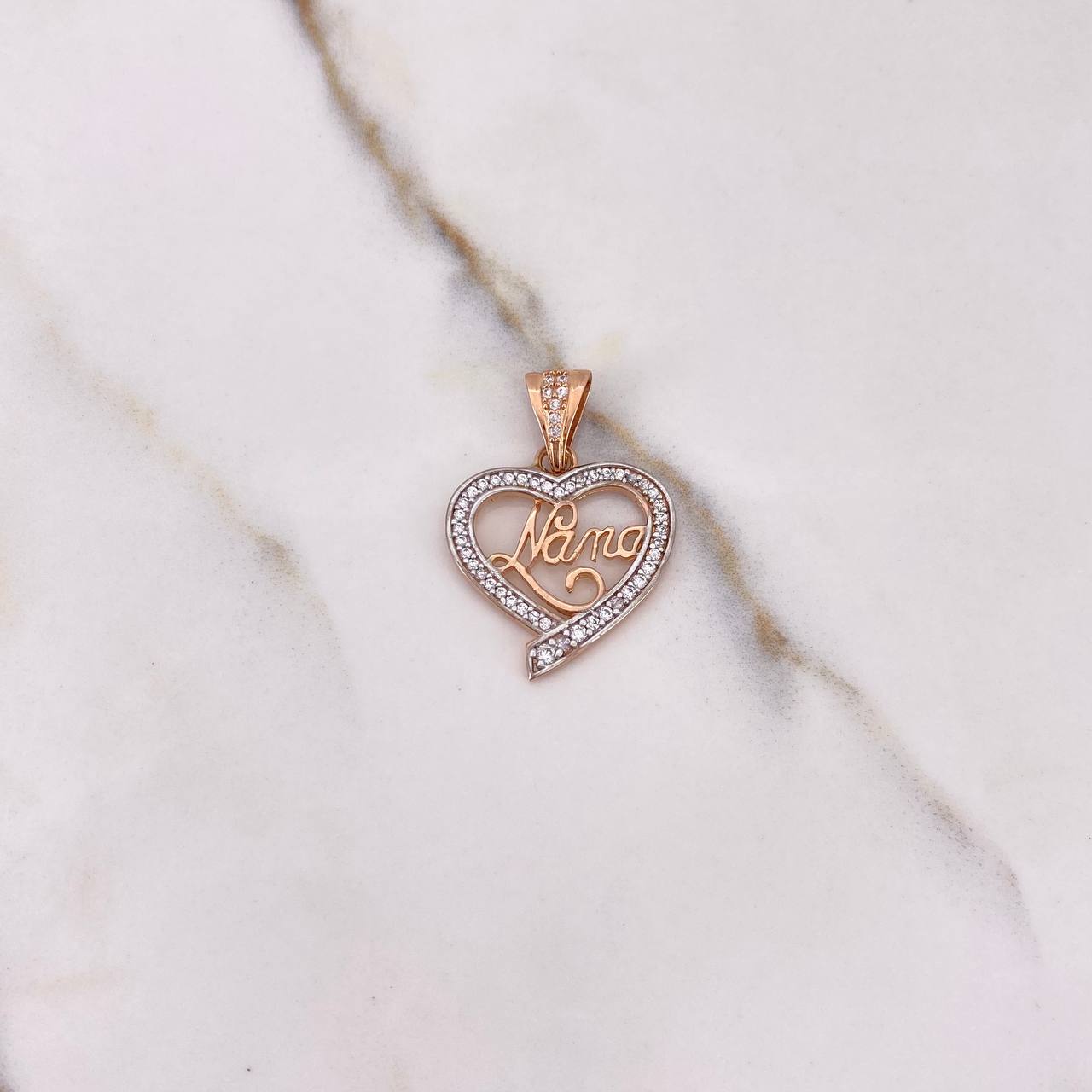 Pendant Heart Silhouette 2.85gr / 2.7cm / White Zircons Two-tone White and Rose Gold $