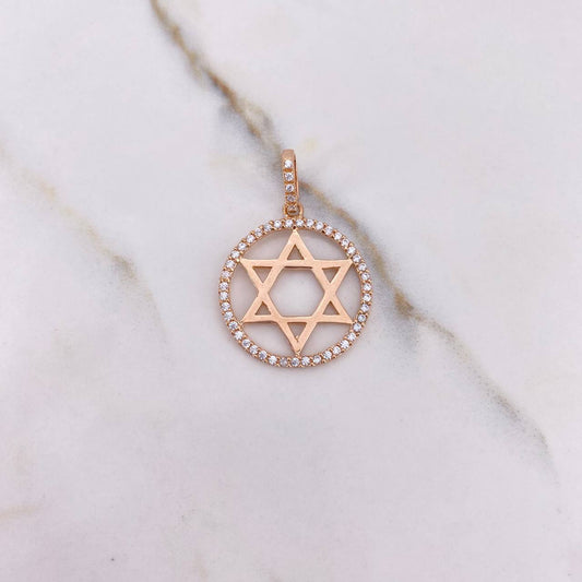 Pendant Star of David 3.15gr / 3cm / White Zircons Rose Gold $