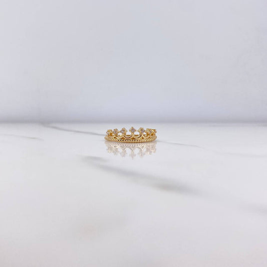Queen Crown Ring 2.8gr / Size 6 3/4 / White Zircons Yellow Gold &