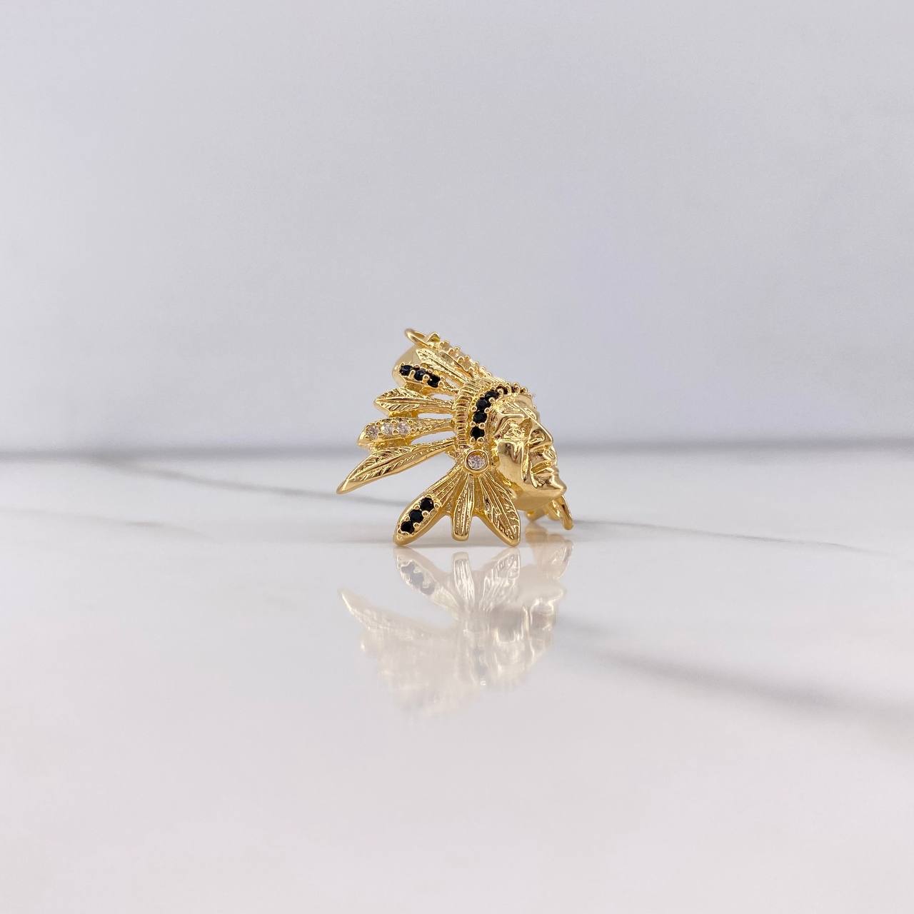 Pendant Indian 5.5gr / 2.6cm / Black White Zircons Yellow Gold &