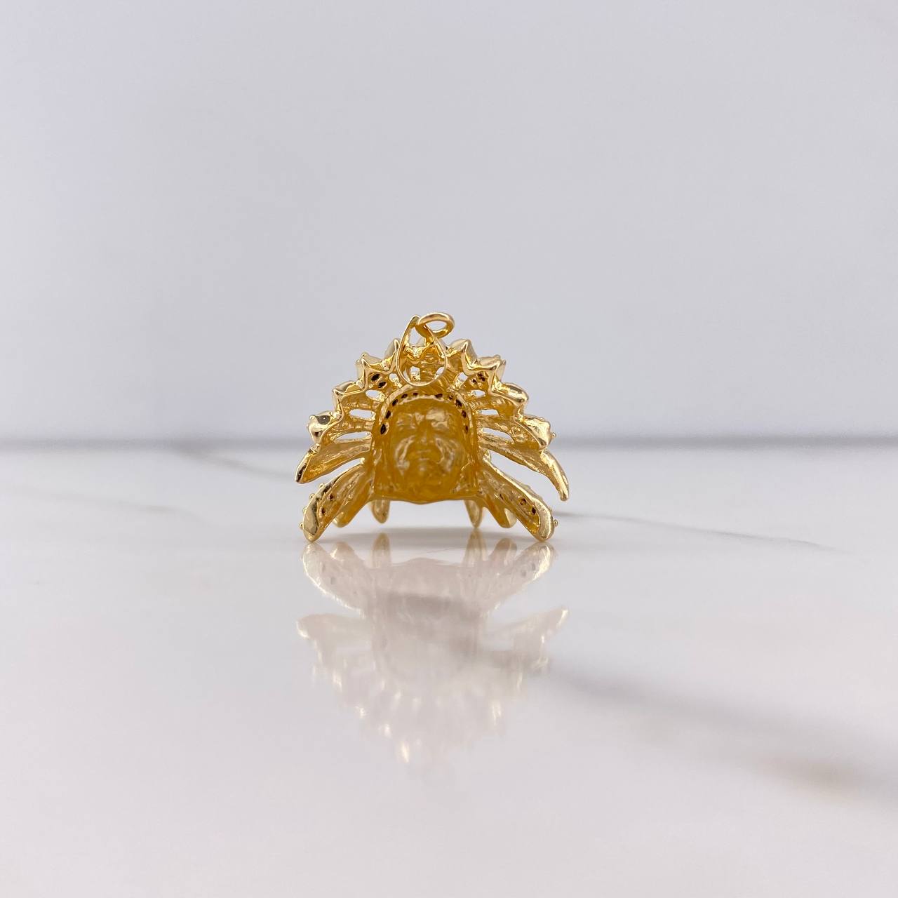 Pendant Indian 5.5gr / 2.6cm / Black White Zircons Yellow Gold &