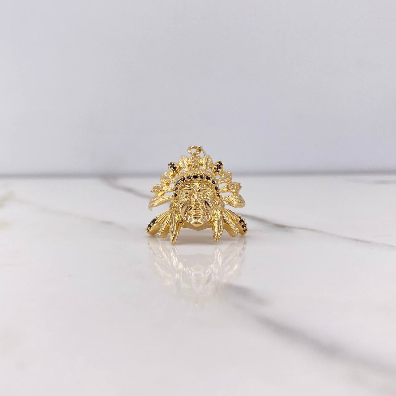 Pendant Indian 5.5gr / 2.6cm / Black White Zircons Yellow Gold &