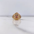 Virgin Guadalupe Ring 7.5gr / Size 7 3/4 / Blue, Fuchsia, White Zircon Crosses Two Yellow and Rose Golds &