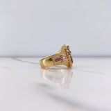 Virgin Guadalupe Ring 7.5gr / Size 7 3/4 / Blue, Fuchsia, White Zircon Crosses Two Yellow and Rose Golds &