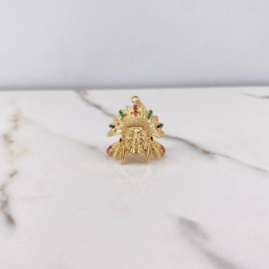 Pendant Indian 6.45gr / 2.6cm / White Black Fuchsia Green Zircons Yellow Gold &