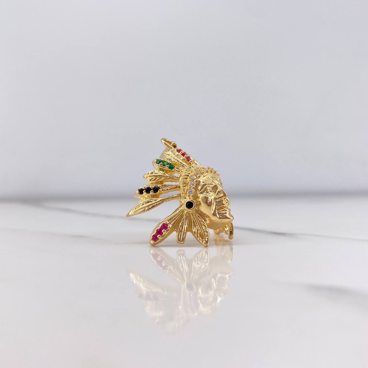 Pendant Indian 6.45gr / 2.6cm / White Black Fuchsia Green Zircons Yellow Gold &