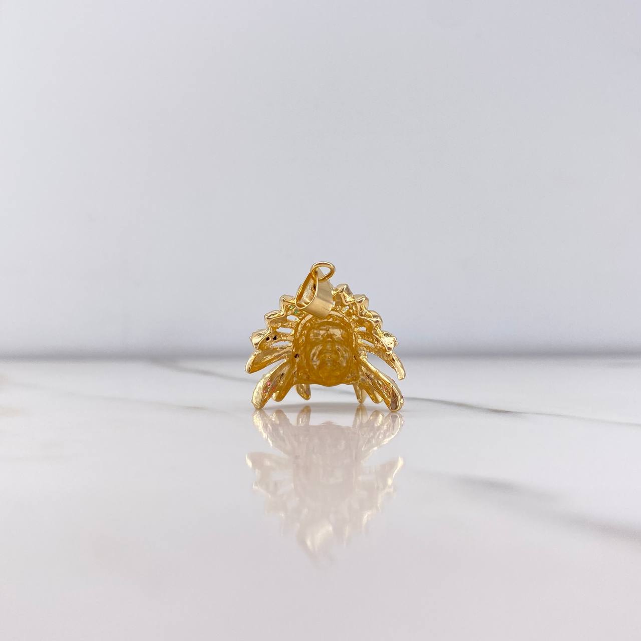 Pendant Indian 6.45gr / 2.6cm / White Black Fuchsia Green Zircons Yellow Gold &