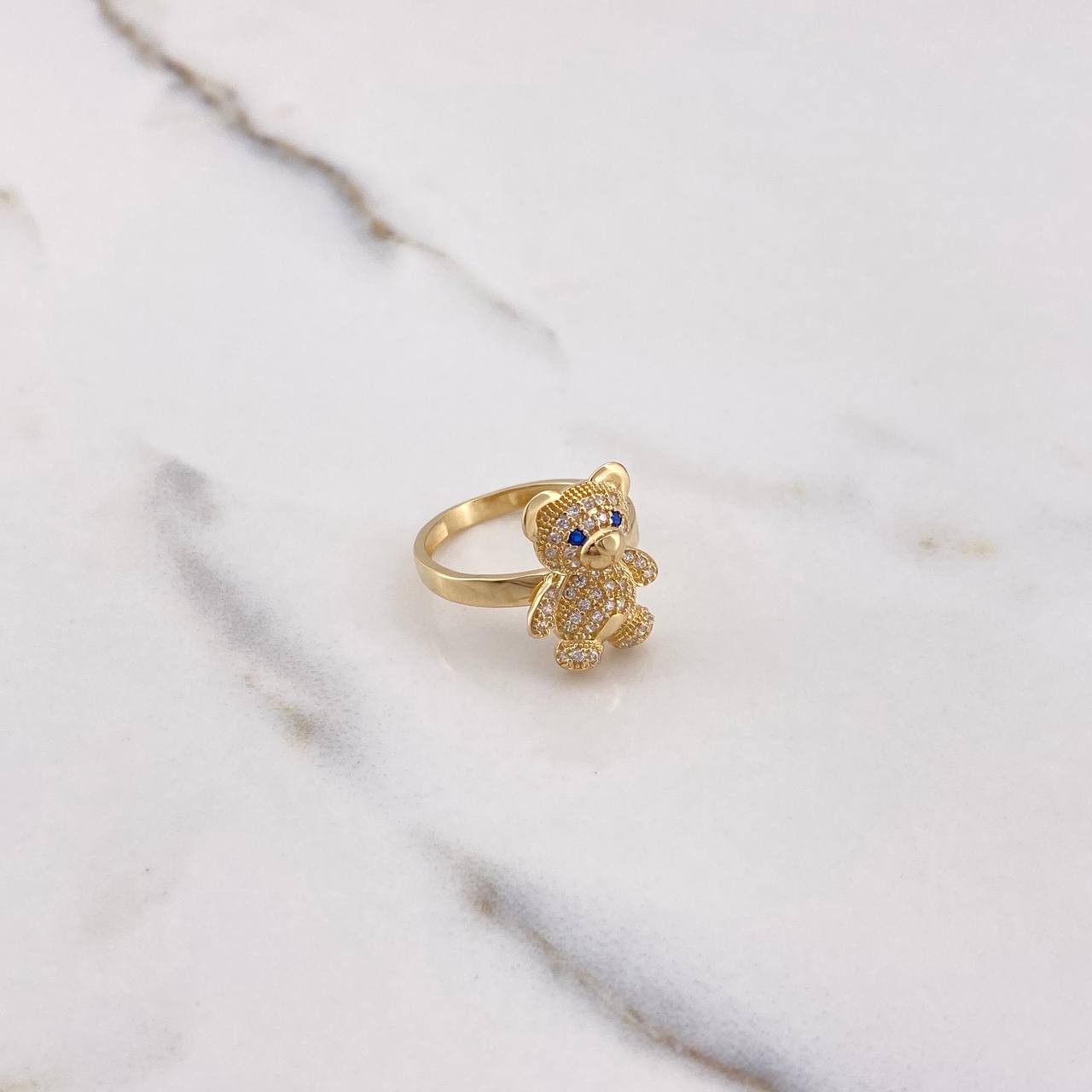 Bear Ring 3.65gr / Size 5 1/2 / White Blue Zircons Yellow Gold &