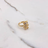 Bear Ring 3.65gr / Size 5 1/2 / White Blue Zircons Yellow Gold &