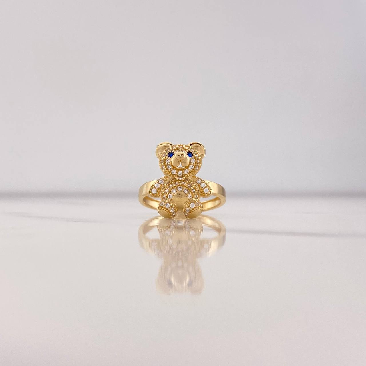 Bear Ring 3.65gr / Size 5 1/2 / White Blue Zircons Yellow Gold &
