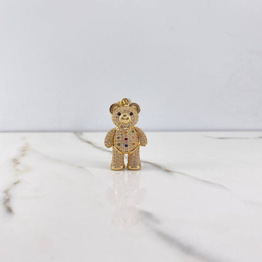 Pendant Articulated Bear Bow Tie 13.85gr / 4.2cm / Colored Zircons Yellow Gold &