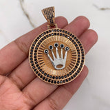Pendant Medalla Corona RX 20gr / 5.3cm / Black Zircons Two White and Rose Golds &