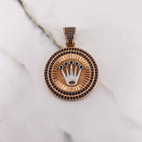 Pendant Medalla Corona RX 20gr / 5.3cm / Black Zircons Two White and Rose Golds &