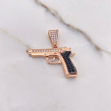 Pendant Gun 4.1gr / 3cm / Black White Rose Gold Zircons &
