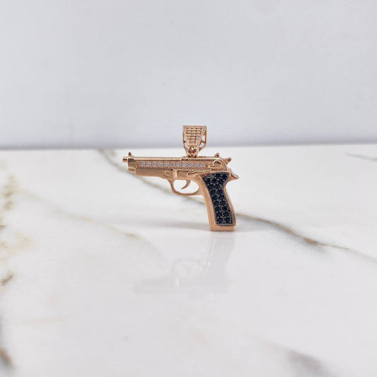 Pendant Gun 4.1gr / 3cm / Black White Rose Gold Zircons &