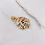 Pendant Indian 6.35gr / 3.3cm / Blue Orange Green Fuchsia Black Zircons Two Yellows White Gold $